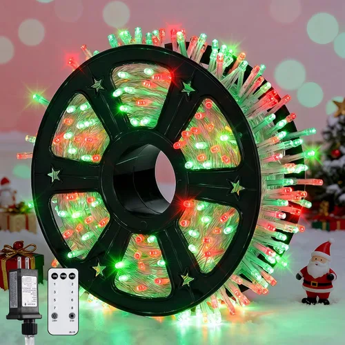 Vista 29 de JMEXSUSS 150 luces LED azules de Navidad para interiores y exteriores, luces de cadena conectables de 59 pies con enchufe, 8 modos de luces de hadas