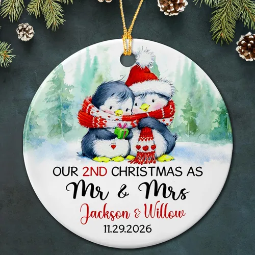 Vista 18 de Adorno de cerámica personalizado para parejas comprometidas, pájaros de Navidad 2025, adorno de cerámica de pájaros de compromiso, regalos