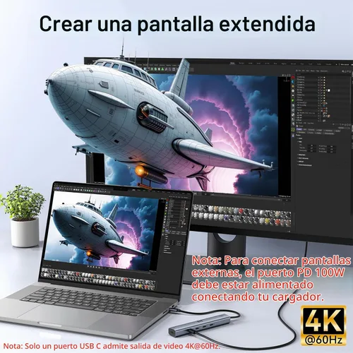 Vista 3 de Concentrador USB C de 10 Gbps con pantalla de video de 4K a 60Hz, Selore 5