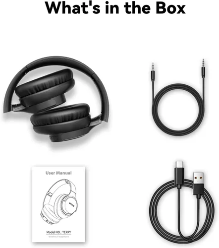 Vista 9 de KVIDIO Auriculares Bluetooth, auriculares inalámbricos con micrófono, tiempo de funcionamiento de 65 horas, auriculares sobre la oreja