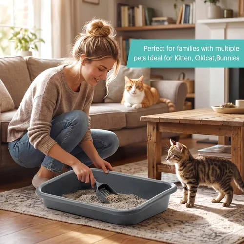 Vista 14 de Uiifan Caja de arena grande para gatos de entrada baja, 3 piezas, gris