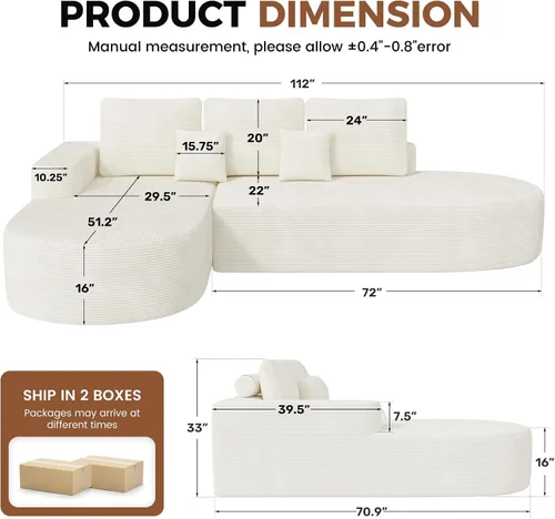 Vista 2 de Sofá modular curvado de 112 pulgadas, sofás de gran tamaño para sala de estar, moderno sofá modular sin hueso con asiento profundo, sofá de espuma