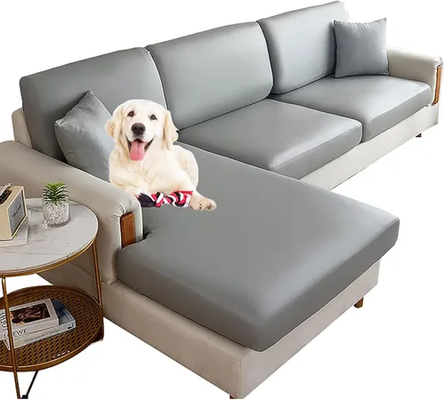 Vista 14 de HUHJYUGE Funda de cojín impermeable para sofá, cojín elástico de piel sintética, protector de muebles antideslizante con parte inferior elástica