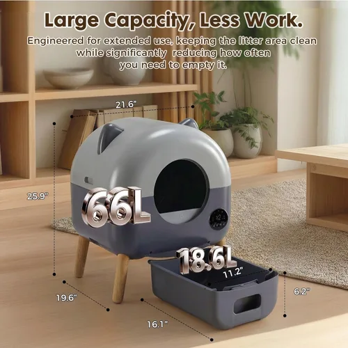 Vista 2 de GTPLAYER Caja de arena autolimpiante, caja de arena automática para gatos, control de aplicación y monitoreo de peso, protección de sensores de 01