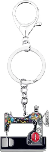 Vista 4 de BONSNY Llaveros de metal esmaltado novedosos para máquina de coser para mujeres y niñas regalo de automóvil bolso anillos dijes