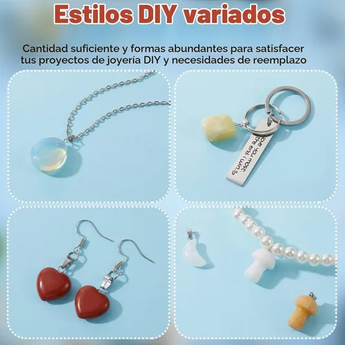Vista 2 de Henoyso 100 dijes de cristal para hacer joyas, cuentas de piedra irregular, colgantes de formas variadas, cuentas de piedras preciosas naturales a