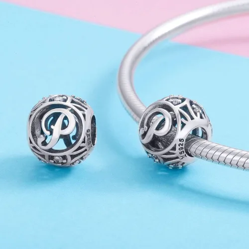 Vista 2 de Plata de ley 925 con piedras cúbicas, opciones completas de regalo de la A Z, cuentas de letras del alfabeto para pulseras europeas Pandora