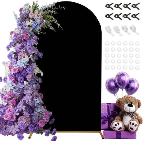 Vista 9 de Cubierta de fondo de arco de 7.2 pies, cubierta de arco de elastano beige, cubierta de soporte elástica con herramientas de atar globos para boda