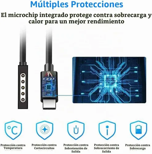 Vista 6 de Cable de carga USB C para Surface RT y Pro 1 2 (negro de 6 pies), funciona con cargador USB-C de 15 V/3A 45 W, compatible con Microsoft Surface 1512