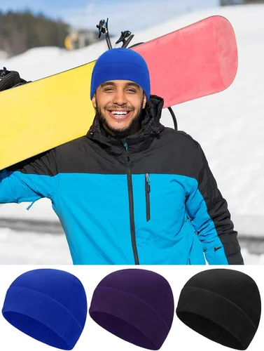Vista 6 de Gorro de invierno cálido de 3 piezas, suave forro polar, gorro grueso resistente al viento, gorra de reloj de esquí al aire libre para hombres