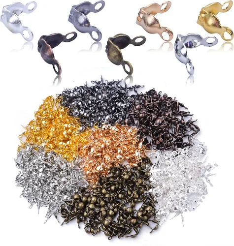 Vista 9 de BronaGrand Calotte Ends, 200 piezas de acero inoxidable abiertas cubiertas de nudo de concha plegables para collares, pulseras y joyas