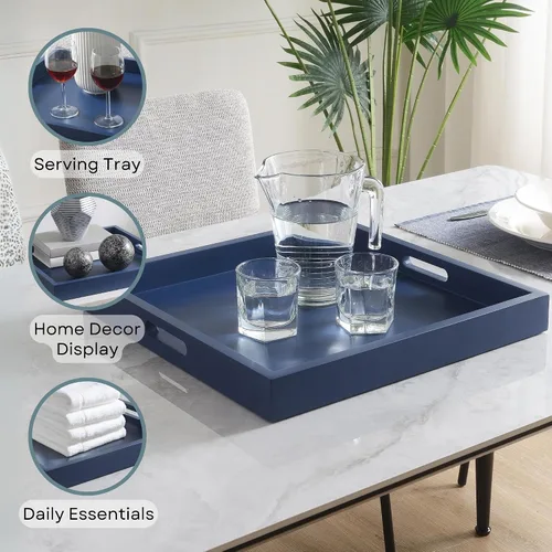 Vista 4 de Bandeja para servir de Convenience Concepts, estilo Palm Beach, color negro, Madera, Azul