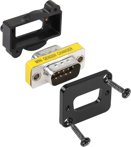 Vista 2 de QIANRENON DB9 Conector recto de montaje en panel de 9 pines RS232 Serial macho a macho Montaje en panel Convertidor Acoplador, para red