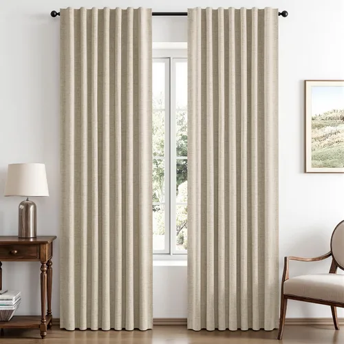 Vista 52 de MIULEE Cortinas de lino 100% opacas para dormitorio, marfil sólido, decoración de lujo, aislamiento térmico, cortinas oscurecedoras para sala