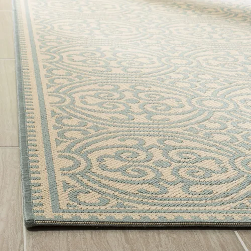 Vista 4 de SAFAVIEH Alfombra lavable para exteriores Linden Collection - 4 x 6 pies, aguamarina y crema, no desprende pelusa y fácil de limpiar, ideal