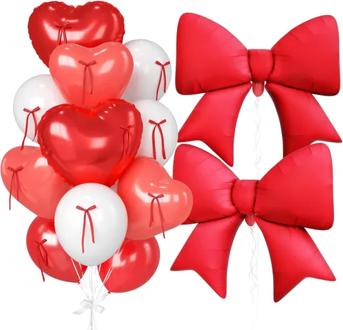Vista 11 de 16 globos de corazón rosa, globos de lazo de 38 pulgadas, globo transparente rosa perla de doble relleno y arco en forma de corazón globo