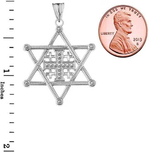 Vista 2 de Elegante colgante de plata de ley con estrella de David Jerusalén, Plata Esterlina