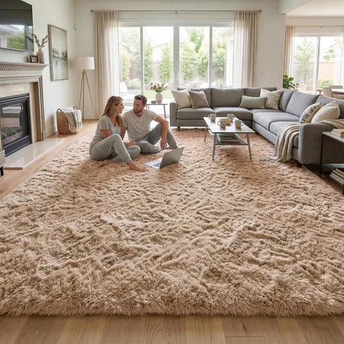 Vista 18 de DweIke Alfombras de pasillo beige esponjosas para dormitorio, 2 x 6 pies, alfombra larga de felpa suave para niñas y niños, antideslizante y lavable