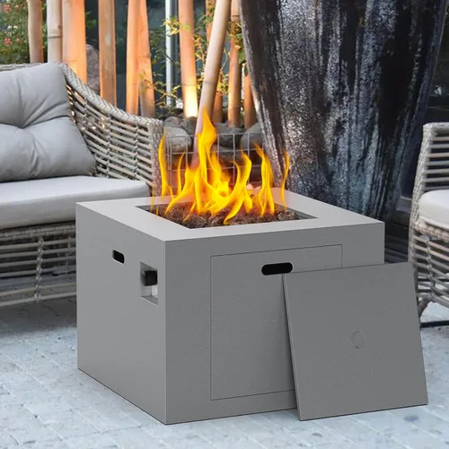 Vista 12 de Mazatzal Mesa para fogata de propano de 42 pulgadas, 60,000 BTU para exteriores con tapa, cubierta climática, roca de lava, hoguera rectangular