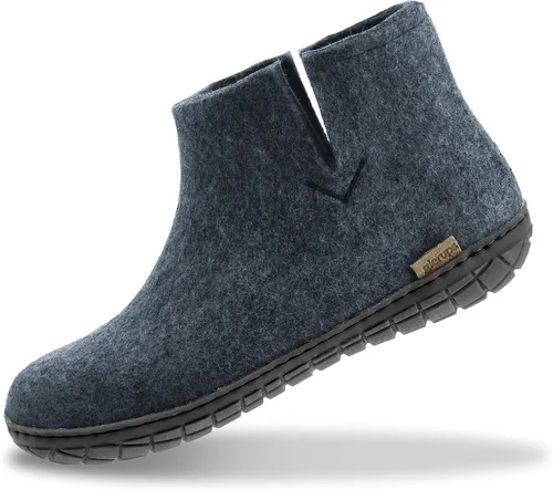 Vista 8 de Glerups Pantufla tipo bota unisex de mezcla de lana 100% de calidad con suela de goma Carbón