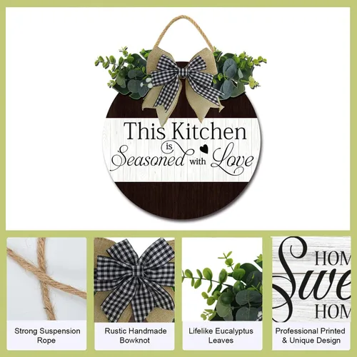 Vista 6 de This Kitchen is Seasoned with Love - Decoración de cocina de granja, decoración de pared de cocina de madera, redondo, rústico, puerta delantera