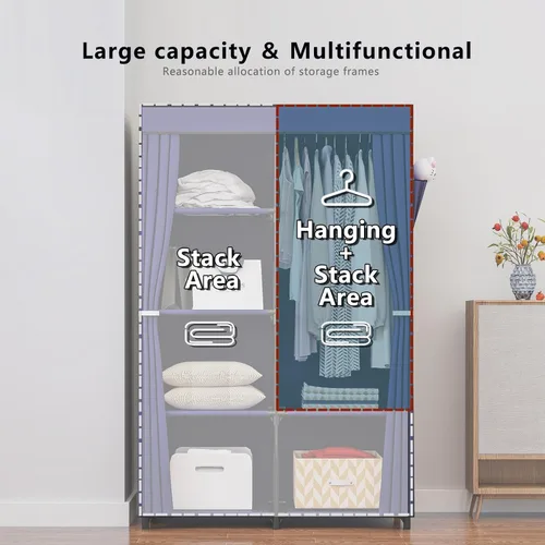 Vista 5 de SORCEDAS Portable Closet Wardrobe Organizer Storage with Cover Non-Woben Fabric Portable Wardrobe Closet for Hanging Clothes Racks Shelving 33 Inch