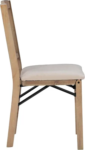 Vista 14 de Linon Keira - Juego de 2 sillas plegables de madera rústica natural con asiento tapizado beige y respaldo de misión