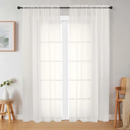 Vista 139 de 2 paneles de cortinas traslúcidas blancas para dormitorio, sala de estar, 96 pulgadas de largo, modernas, suaves, ligeras, con bolsillo para barra