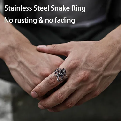 Vista 4 de FIBO STEEL 1 anillo de serpiente gótico vintage para hombre Eboy