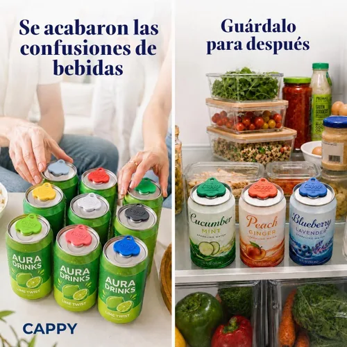 Vista 6 de The Cappy - Abrelatas de bebidas reutilizables (paquete de 4), se adapta a todas las latas estándar, combinaciones de colores surtidos