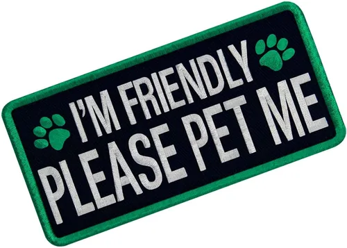 Vista 3 de TailWag Planet Service Dog I'm Friendly Please Pet Me Parche Bordado Chaleco/Arneses Insignia de Gancho y Bucle Emblema