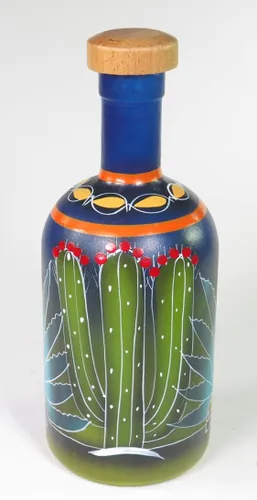 Vista 5 de Vasos de chupito mexicanos para hacer tequila, Pancho con cactus de agave azul, botella pintada a mano, 4 vasos de chupito