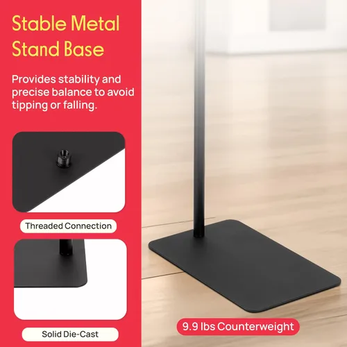 Vista 5 de Pyle Soporte de micrófono de base cuadrada con clip de micrófono, resistente, altura ajustable, 36.2 a 63.38 pulgadas, base sólida fundida a