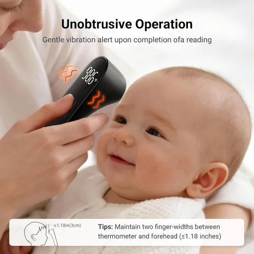 Vista 4 de iHealth Termómetro digital sin contacto para la frente para adultos, bebés, niños, 3 sensores ultra sensibles, retroalimentación de vibración Negro