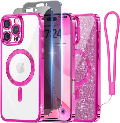 Vista 68 de Meifigno - Funda diseñada para el iPhone 16 Pro de 6.3", [Tarjeta de purpurina y correa para la muñeca] [Compatible con MagSafe]