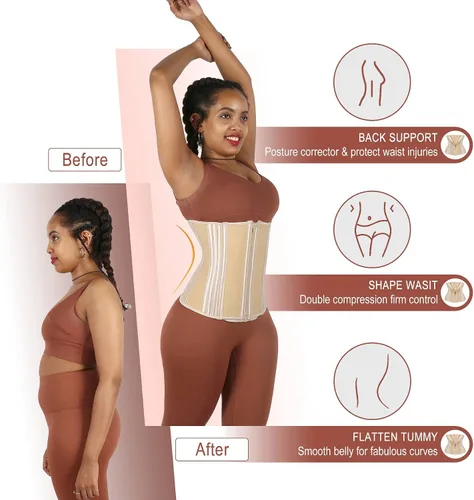 Vista 6 de LUXURY-VITA Entrenador de cintura corto de torso para mujer con grasa del vientre inferior, faja de entrenamiento colombianas