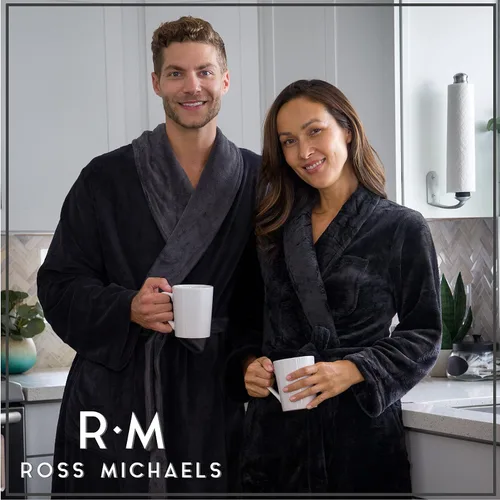 Vista 2 de Ross Michaels Bata de baño de forro polar de felpa de longitud media para hombre