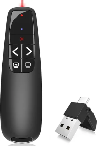 Vista 8 de (2 unidades) Clicker de Presentación Inalámbrico Control Remoto Presentador de PowerPoint: Clicker con Puntero Láser Rojo Control PPT de Largo