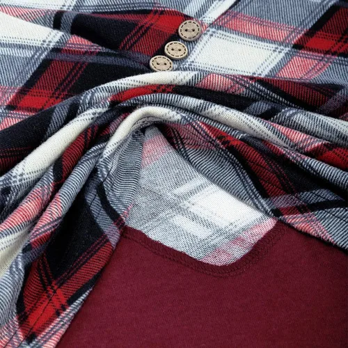Vista 4 de QUINEE sudadera con capucha para mujer de manga larga a cuadros, bloque