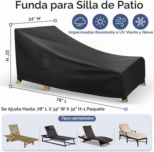 Vista 2 de Richwon Fundas para tumbonas impermeables para exteriores, fundas resistentes para muebles de patio, se adaptan a hasta 78 pulgadas de largo x 34