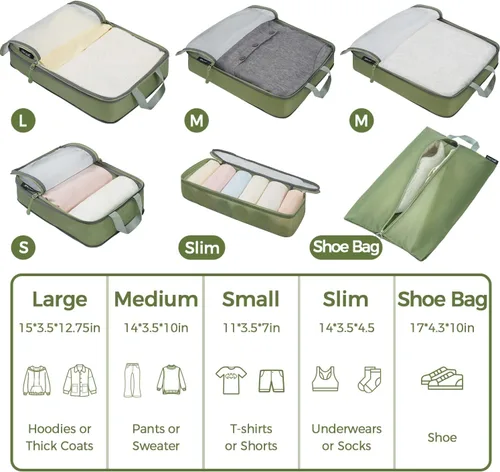 Vista 28 de BAGAIL 4 Set/6 Set Ultraligero Compresión Embalaje Cubos Organizador de Embalaje para Accesorios de Viaje Equipaje Maleta Mochila