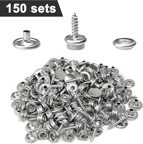Vista 2 de EZYoutdoor Kit de cierre a presión de lona, 150 piezas de broches de acero 150 broches de lona (plateado)
