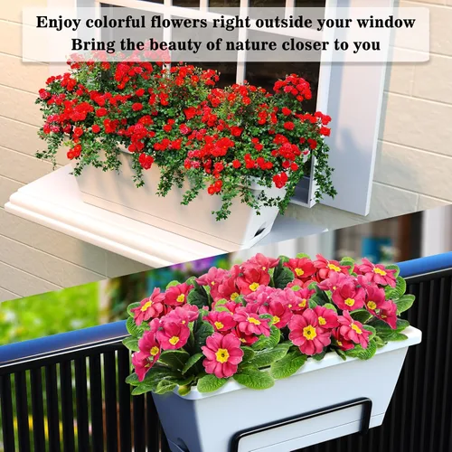 Vista 6 de Jardineras para jardinería doméstica, 8 unidades, 17 pulgadas de largo para alféizar de ventana al aire libre, cajas rectangulares de plástico