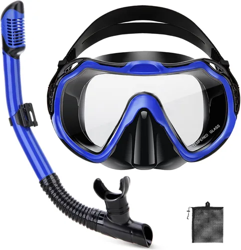 Vista 9 de Snorkeling Gear for Adults, Adult Snorkel Set with Panoramic Anti-Leak and Anti-Fog Tempered Glass Snorkel Mask, Dry Top Snorkel, Snorkle Mask Set