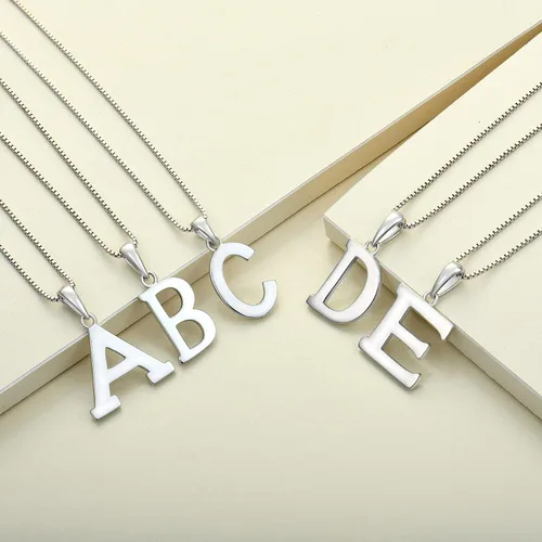Vista 5 de YL Collar con letra A-Z con inicial de plata de ley pulida con letras mayúsculas para mujer