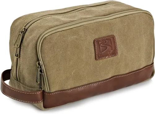 Vista 10 de Neceser de viaje para hombres y mujeres, organizador de artículos de tocador de lona resistente al agua, de cuero vegano, kit de Dopp colgante