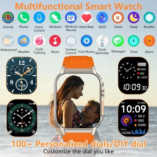 Vista 2 de Reloj inteligente para hombres y mujeres (marcación/respuesta de llamadas), rastreador de actividad con monitor de frecuencia cardíaca/sueño, 100