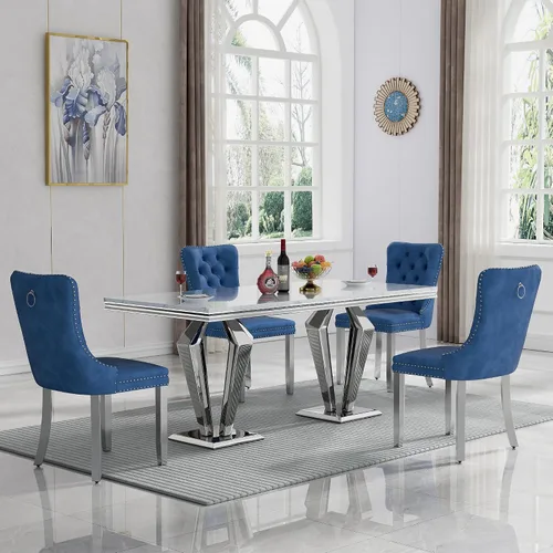 Vista 45 de HomVent - Juego de mesa de comedor de mármol sintético de 68 pulgadas con 4 sillas de terciopelo para cocina Modern Rectangular Faux Marble