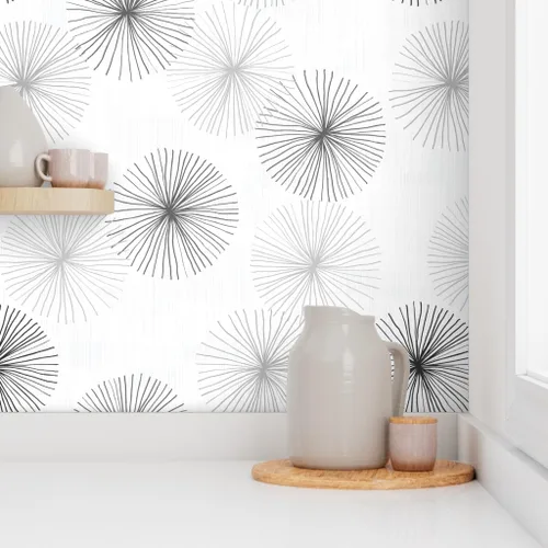 Vista 8 de Spoonflower Dandelions Grayscale Pre-Pasted Removable Wallpaper Sample 12" x 24" Round Retro Floral Kitchen Geometric Self-adhesive, removable