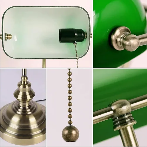 Vista 4 de Bankers - Lámpara de escritorio con interruptor de cadena, lámparas de escritorio con pantalla de vidrio verde, lámpara tradicional de biblioteca